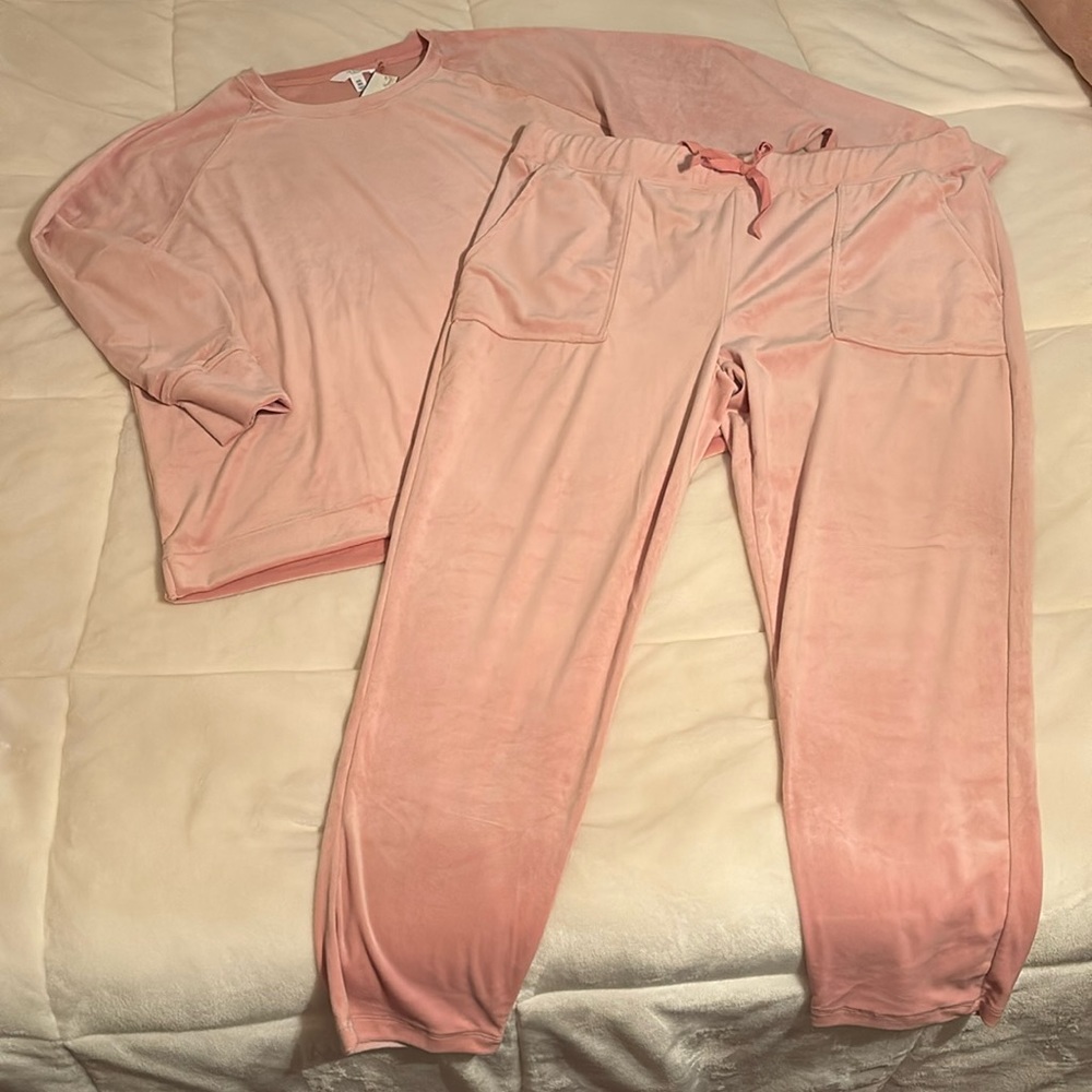 Baby pink velour jump suit NWT